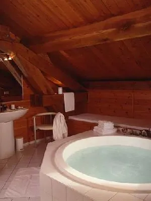 Loft bathroom, separate shower cabin on the left