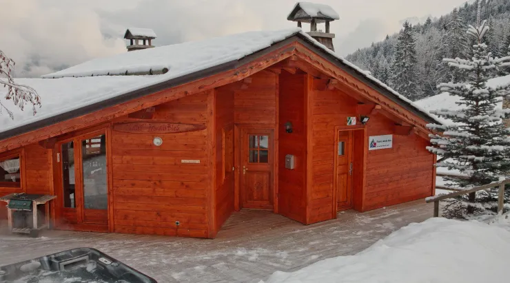 Front of Chalet with Hot Tub