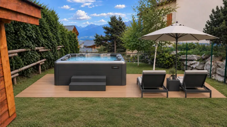 Grand Jaccuzi de qualité supérieure dans le jardin 