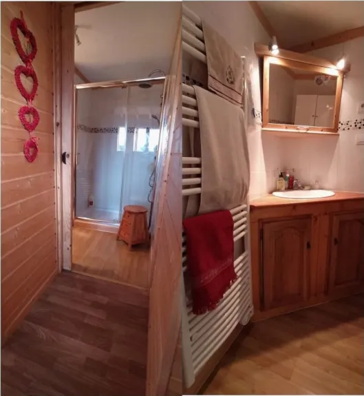 Au rez de chaussée, grande douche, lavabo et toilette
