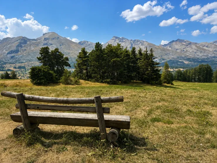 Un petit endroit de paradis devant le chalet, un petit banc ou vous pourrez savourer votre café le matin avec une vue spectaculaire sur la montagne