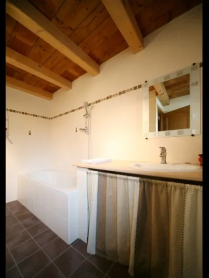 La salle de bain avec baignoire
