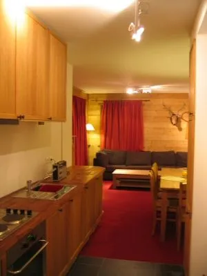 The kitchen and living room