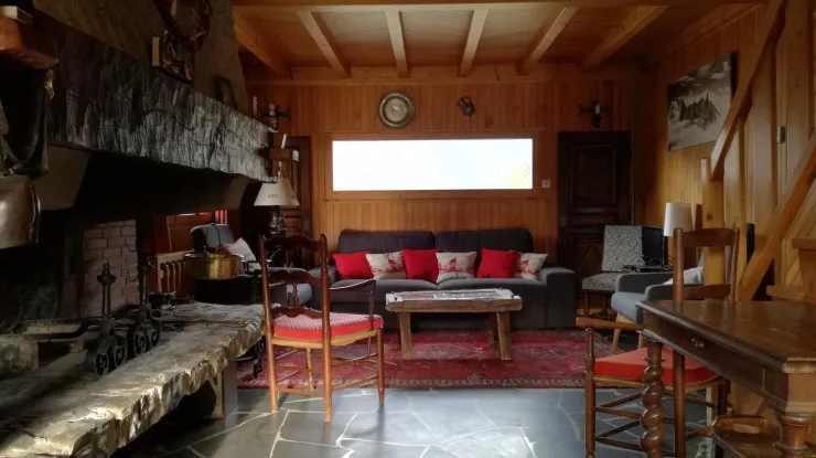 living avec cheminée et télévision
