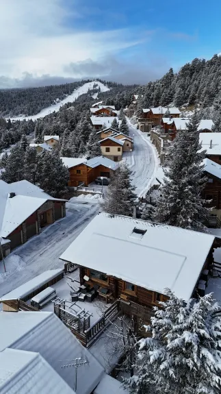 Winter landscape featuring the ski slope in the background.