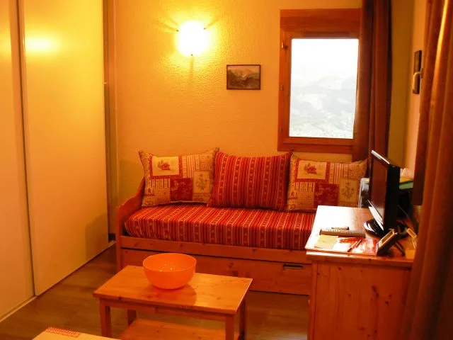 Livingroom with sofa (additionnal 2 beds), large locker, TV with DVD player.