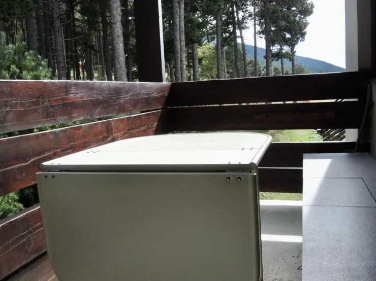 La terrasse face à la forêt et aux pistes.