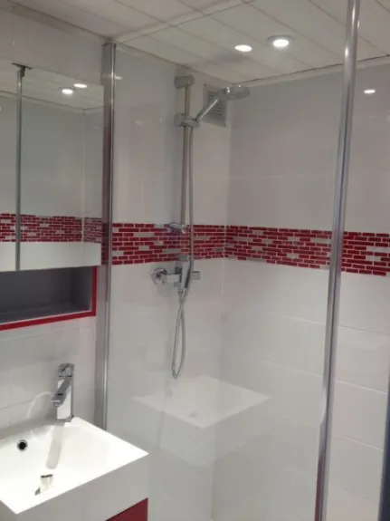 la salle de bain s'est refaite une beauté ... la douche a remplacé la baignoire