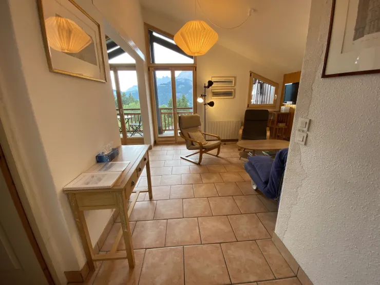View of the living room and terrace from the entrance
