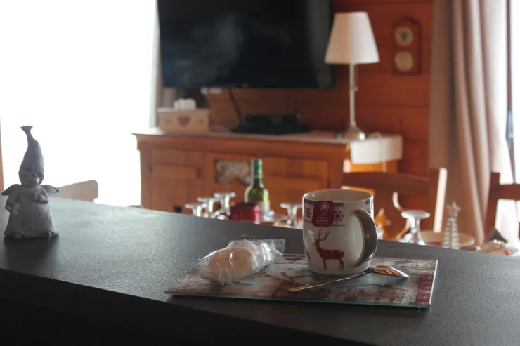 Cuisine ouverte sur le séjour, très lumineuse.
