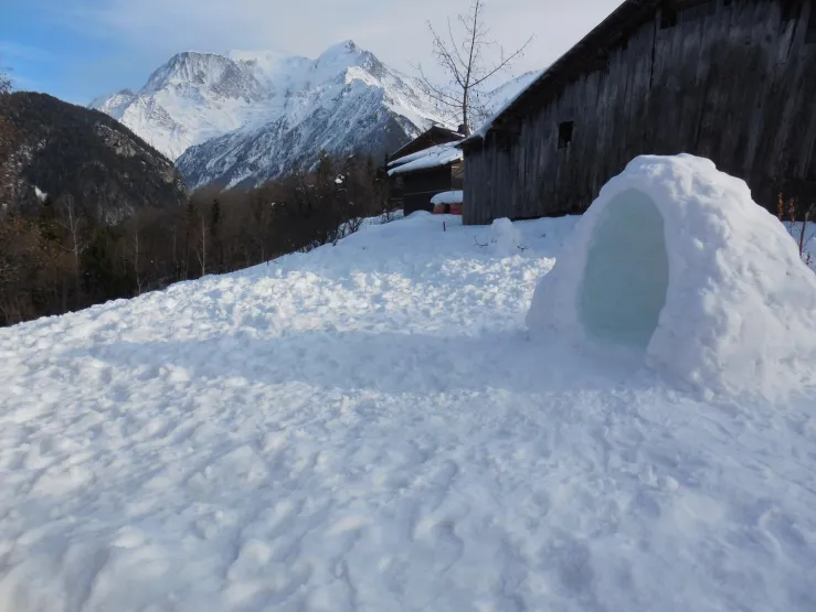 Devant le chalet en hiver