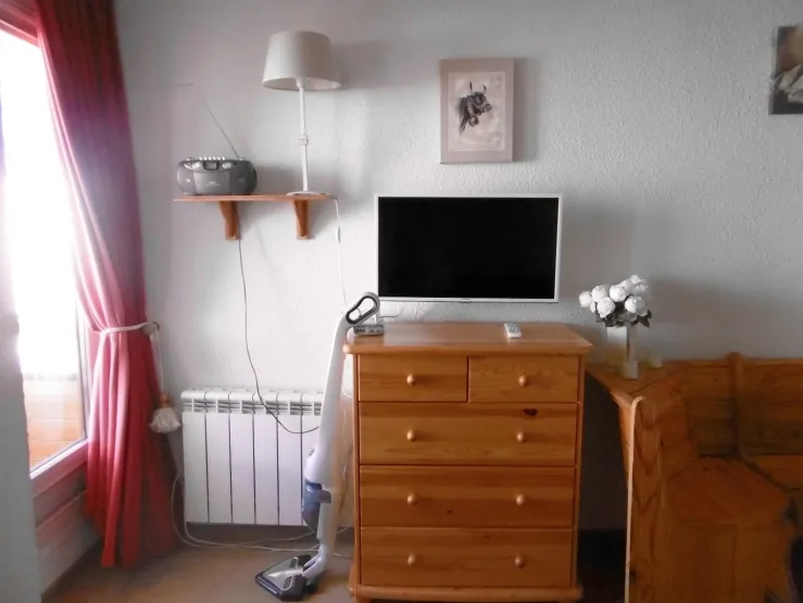 VUE SEJOUR AVEC SA COMMODE , TV ECRAN PLAT , DVD ,  ASPIRATEUR SANS FIL 