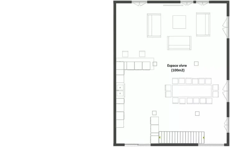 Living space with a large table for easily 14-16 people and a fantastic large open kitchen to prepare food together.