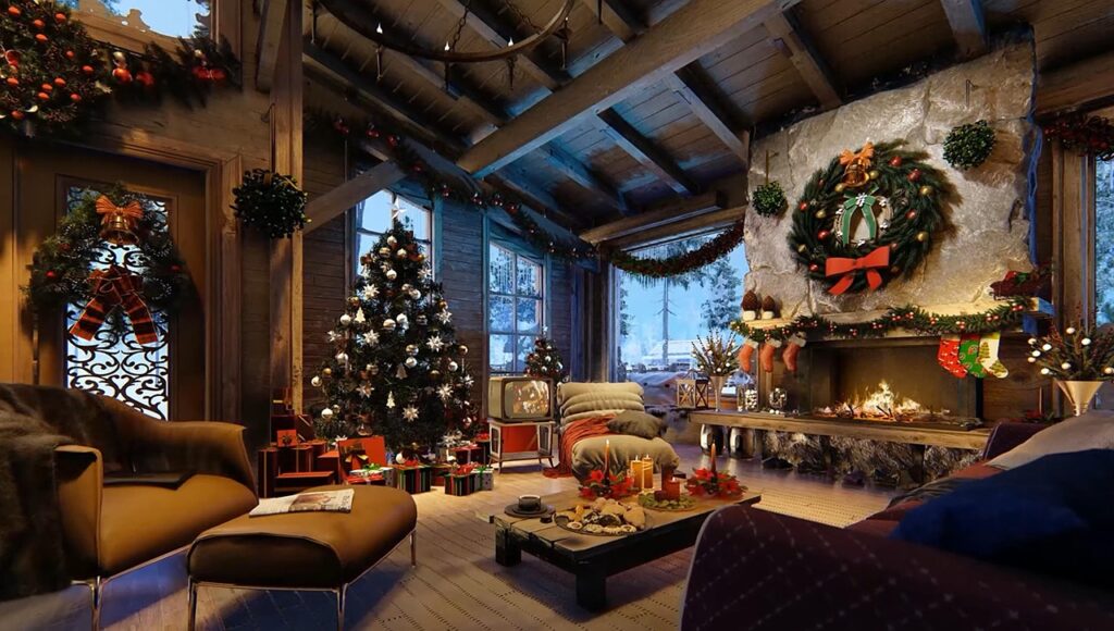Noël à la montagne pas cher : chalet décoré