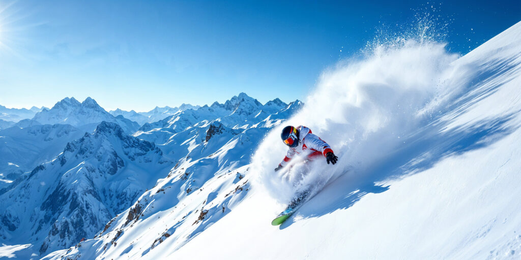 skier en janvier/ski dans les alpes/skieur dans la poudreuse